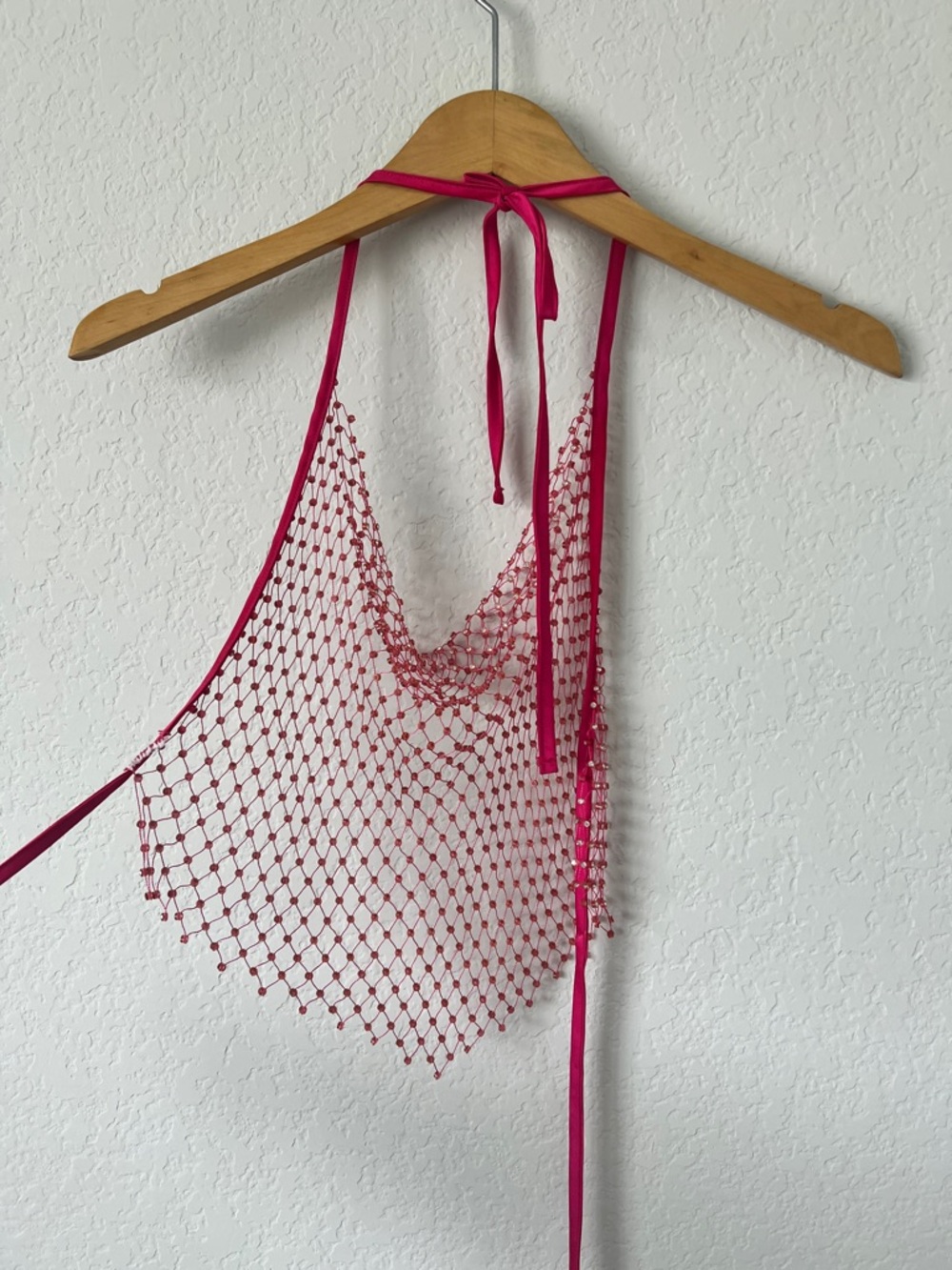 Pink Rhinestone Mesh Halter Top - Picture 2 of 4